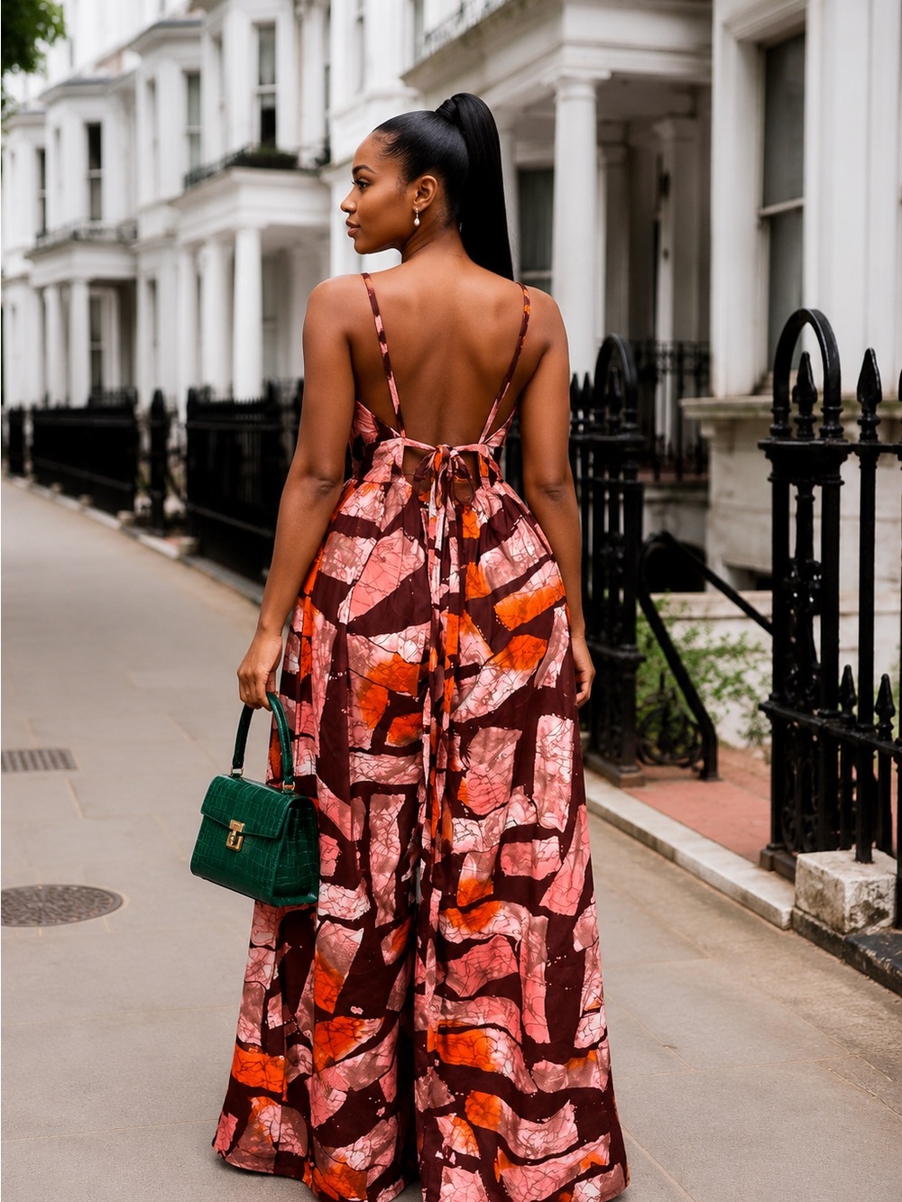 Halter-Neck Wide-Leg Jumpsuit in Rust Multi Print - Picture 2 of 15